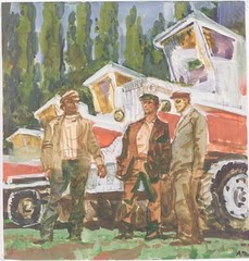 Anatoli Dovzhenko (1932-1991) „Kolkhozniks“, Watercolor, 1960s (1)