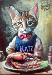 ACEO Jacob Landis Kitty Tabby Cat ORIGINAL Art Print Numbered /25 „Movie Day“
