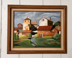 TERRY GARDA PAINTING „A Mountain Town“ Modern northern Appalachia folk art