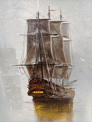 Vintage Garcia Nautical Oil Painting Clipper Ghost Ship Seascape Canvas 28×24