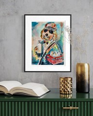Cool Milkman Dog, Doodle – Original Watercolor, Whimsical Abstract – 9″ x 12″