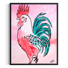 Original Expressionism Acrylic Abstract Chicken Painting 14×11 Canvas