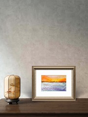 Lakescape At Sunset Original Impressionist Watercolor 5×7 Cotton Artist Signed