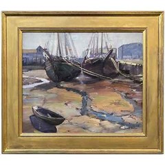 Donald Blagge Barton Marine Oil Painting, Granite Boats, Rockport Harbor 1931