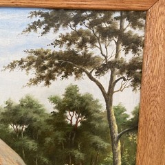 Vintage Mid Century Ukrainian Farm Landscape Painting Figural Daily Life 27×21″