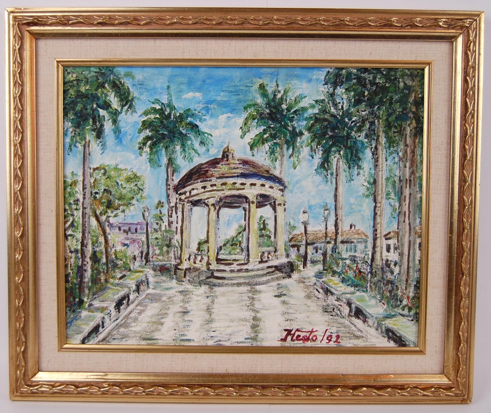 Original Hecto Vidal Oil Painting Glorieta Parque Guanajay Pinar Rio, Cuba 14×11