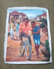 Original Haiti Painting BIKE RIDE acrylic On Canvas Artist Archer 48″x36″ NEW