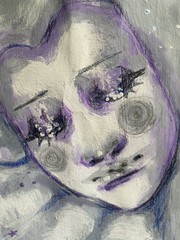 Purple And Gray Jester Fantasy Painting On 9×12 Watercolor Paper
