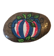 Red White and Blue Pumpkin Rock Striped Patriotic Small 2.5″ Hand Painted