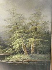 Vintage Mountain Forest Large Landscape Oil Painting Green & Brown Signed+Framed