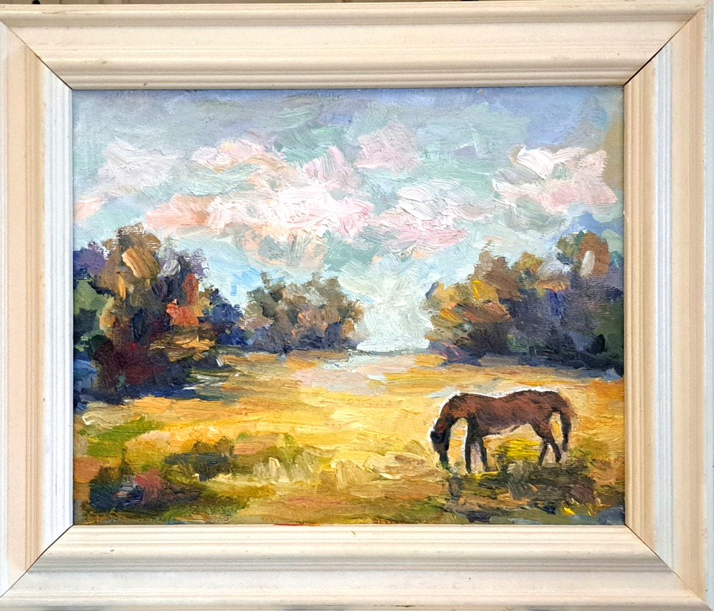 Original Oil Painting Horse Pasture Landscape Pastoral Farm Original Donalee