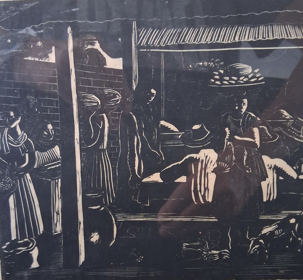 Francisco Amighetti Woodblock Print „Mercado“ 1950