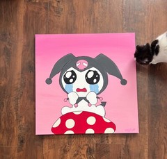 Kuromi Crying on Mushroom Acrylic Painting – 24 inch x 24 inch Canvas!
