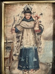 19th Century Retablo Religious Mexican Oil Tin Painting Saint Anthony of Padua