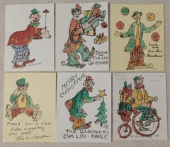 6 Hand Painted Clown Art ORIGINALS 5-1/2″ X 4-1/4″ Earle Gardner of Colo Spgs CO