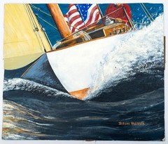 Jerome Varnum (1955-2024) Sailing Painting with American Flag, Unframed