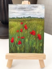 ACEO Original Soft Pastel Red Poppy Field Flowers ATC – OOAK