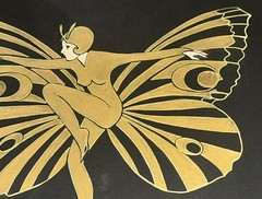 VTG Original Di Kaye ART DECO BUTTERFLY LADY erte Style Watercolor 22×25” Framed