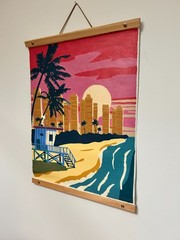 Exotic Miami Beach Acrylic Painting – 16″ x 20″ – Wood & leather frame