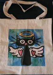 NEW NOT ACEO CANVAS ANGEL CAT TOTE BAG 15×15 “ 2000-now