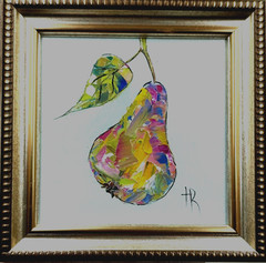 Original Oil Painting 4×4 in Framed Signed Pear Fruit Floral Impasto Art