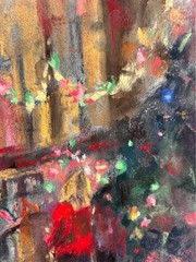 Handmade Pastel Painting, Holiday Party 9×12 Unframed Wall Art, Artist Signed