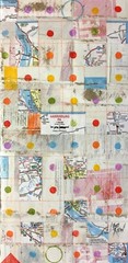 Larry Lerew painting semi abstract collectible original paper collage map COA
