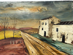 Road and Farmhouse Expressionist Landscape Paper Board Painting-Maurice Verrier