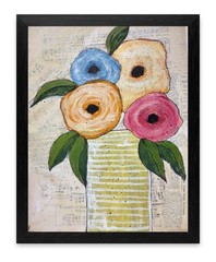 Original Mixed Media Floral Painting Flowers in Vase Vintage Collage newsprint