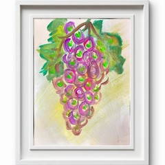 BLESSED#1555 Wine Grape Hearts 2 of 3 Modern 14×11 Original Paper Abstract