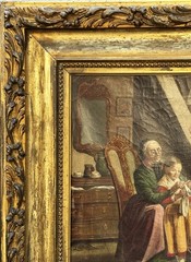 ANTQ Early 19th C German Munich School Interior Genre O/C „The Knitting Lesson“!