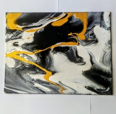 Abstract Acrylic Pour Flow Art Original 7×9 Gold Elegance On Canvas Panel