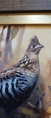 Ruffed Grouse Oil Painting On linen/Gold Frame – Art 8 3/8 X I I 5/8. 45/125