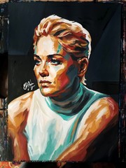 original portrait of Sharon Stone, paper, acrylic, handmade