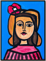Cubist Woman Portrait Original Acrylic Painting MCM Art 12×16 Sienna Gold
