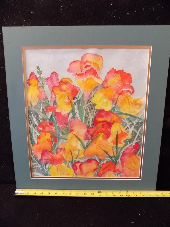 A8034 20 X 22″ WATERCOLOR FLOWERS ON HEAVY PAPER D. FORSHER?