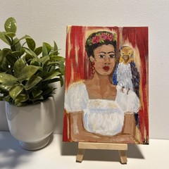 Original Acrylic Painting on Flat Canvas Panel 5×7 OOAK Frida Kahlo
