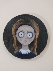 Little Dead Girl Mary and Her Hare Acryl on Canvas Relief Painting