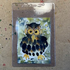 Edmund the Lantern Lighter ACEO Original Painting Owl Art Card 2.5×3.5 OOAK