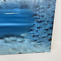 Oil on Canvas Painting Signed Student Art 16 x 20 City Buildings Lake Night Sky