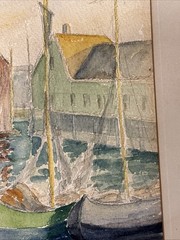 PAINTING PRISCILLA E. PERLEY SEASCAPE WATERCOLOR SAILBOATS HARBOR C1934