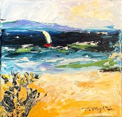 Mary Myers Original Abstract Expressionist Palette knife Sailboat 8×8 Canvas