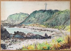 Japanese SANZO WADA (1883-1968) Original PEN & INK WATERCOLOR Painting on PAPER