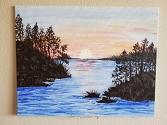 Handmade Painting Acrylic Art Panel 11x14x1/16 Decor Sunset River Islands