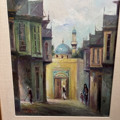 Vintage Oil Painting Constantinople City Scene Mosque Framed 25×21”