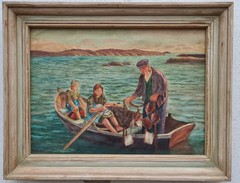 No: 675 Oil Painting Artwork with Frame Maritime Landscape Sea People Children