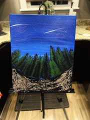 Contemporary Acrylic Landscape Painting on Canvas Night Sky Trees Medium Art