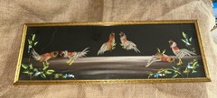 VTG ‘60s Chicken Fight ROOSTERS Feathers Watercolor Painting 8”T 22.5”L Framed
