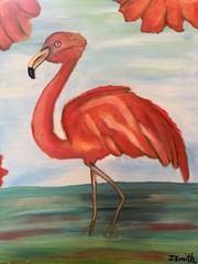 Original oil painting 11 x 14 inches gorgeous colorful orange red flamingo