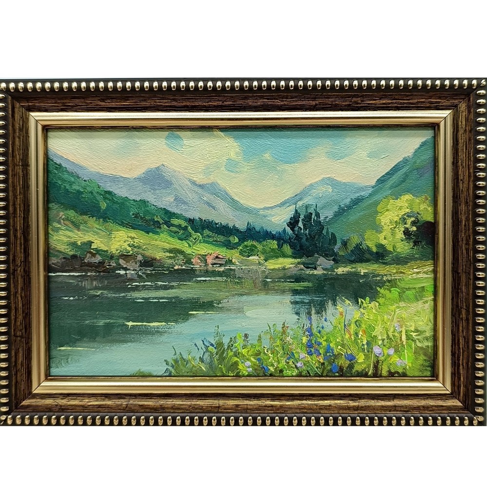 Summer nature Oil painting Original art Country Landscape meadow 4 x 6 in